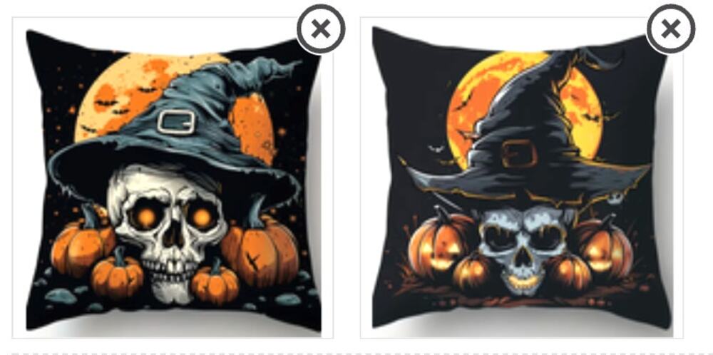 2 Witch Skull Pillowcase Covers Only 18"x 18 " Halloween Horror Goth Moon Spooky